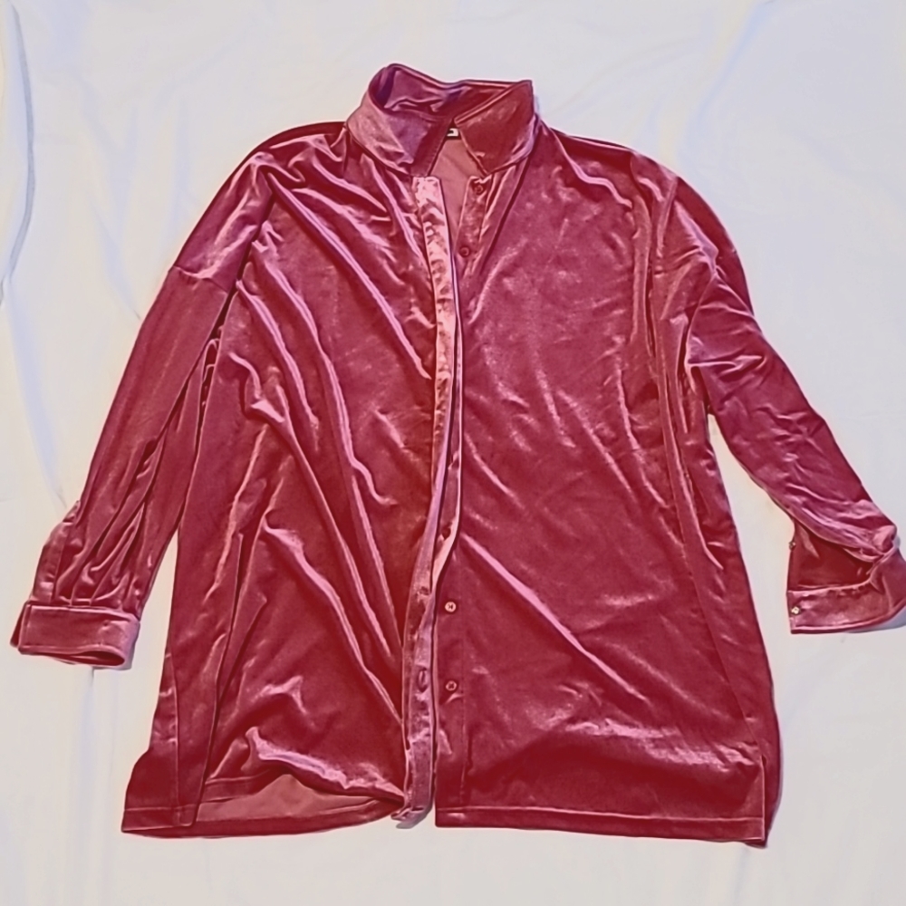 Pink Velvet Button Up